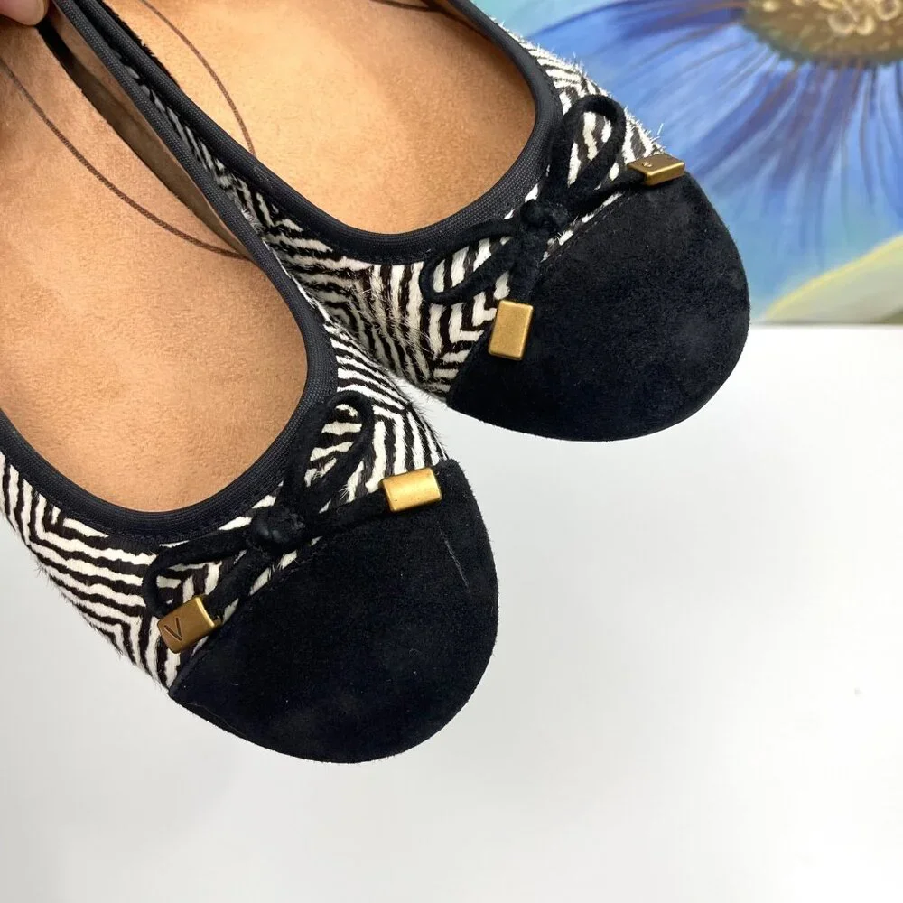 Vionic Minna Zebra Print Ballet Flats With Bow Detail -‎ Black & White Size 6